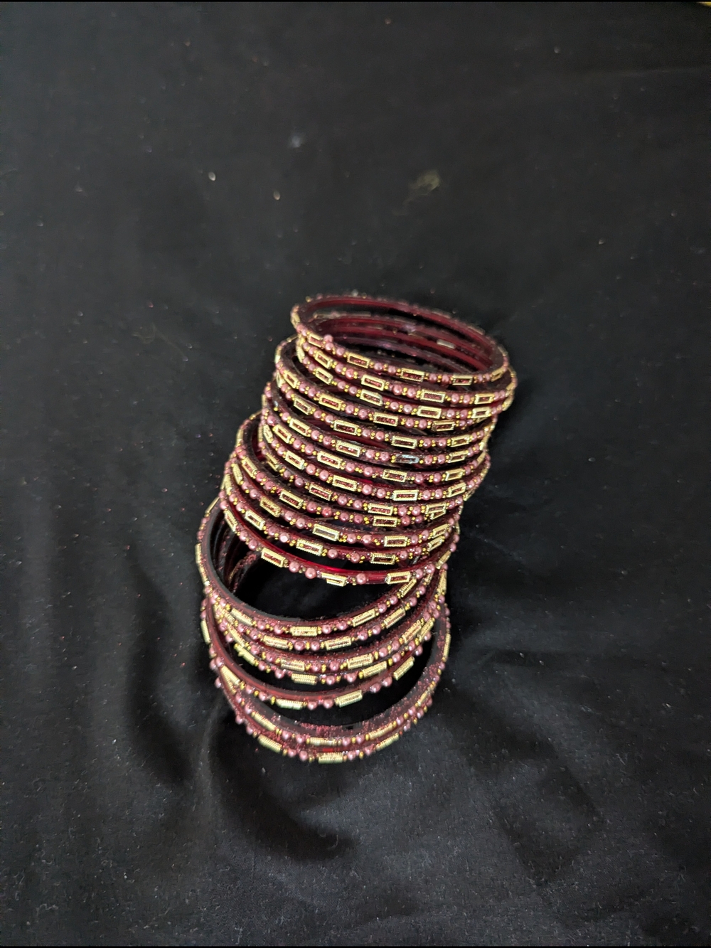 Gold-Accented Maroon Stackable Women's Bangles